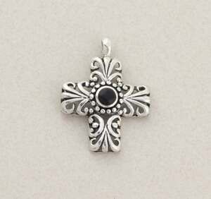 Pendant Only Sterling Silver Natural Onyx Cross Pendant 1 3/4" x 1 1/4" inch